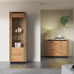 URBANIA-166 Living Room Furniture Set 2-Piece Display Cabinet Chest of Drawers Sideboard Modern Oak with Black