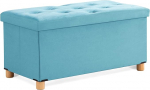 BRIAN & DANY Ottoman Storage Box with 4 Wooden Legs, Velvet Storage Ottoman for Living Room, Green, 76 x 38 x 38 cm