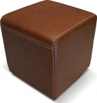 Quattro Meble Brown Gloss Genuine Leather Stool 40 x 40 x 40 cm Cowhide Seat Cube Footstool Puff Real Leather Antique Tobacco with Decorative Stitching in Cream