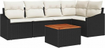 6-teiliges Garten-Sofa-Set mit Kissen in Schwarz Poly-Rattan Akazie Gartenlounge Model3356500