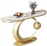 JCWGLY Konsolentisch Eingangstisch Mit Gesinterter Steinplatte, Moderner Konsolen-Sofatisch F&uuml;r Den Flur Mit C-f&ouml;rmiger Metallbasis F&uuml;r Wohnzimmer- Und Schlafzimmerm&ouml;bel(Gold,150cm/59in)