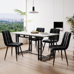 Idemon 120 x 70 cm must s&ouml;&ouml;gilaud koos 4 tooliga, kaasaegne k&ouml;&ouml;gi s&ouml;&ouml;gilaudade komplekt, linasest toolist s&ouml;&ouml;gitooli, mustast rauast jalgadega laud (must)