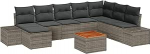 9-Teiliges Garten Sofa Set mit Kissen Grau Poly-Rattan Akazie Gartenlounge Model3347993