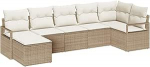 7-teiliges Garten Sofa Set mit Kissen Beige Poly Rattan, 2-Sitzer Garten Sofa mit Kissen Beige Poly Rattan Gartenlounge Model3346471