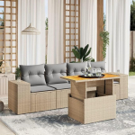 Set Schlafsofa, 5-teiliges Gartensofa-Set mit beigefarbenen Kissen aus Polyrattan, Sofa f&uuml;r Wohnzimmer, Gartensofa, modernes Sofaset f&uuml;r den Au&szlig;enbereich, M&ouml;bel Modell 3272515