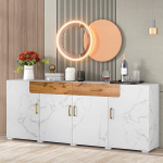 YuQozii Sideboard, k&ouml;&ouml;gikapp, hoiukapp, 208 x 39,5 x 80 cm, kapp 4 uksega, 2 sahtlit, buffet (valge)