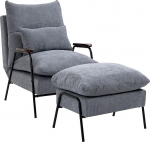 HOMCOM Recliner tool koos tugitooliga, reguleeritava seljatoega, lamamisfunktsioon, padi, lamamistool, kaasaegne polsterdatud tool n&ouml;&ouml;riga v&auml;limusega elutuppa, maksimaalne koormus 180 kg, helehall