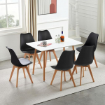 FURNITABLE S&ouml;&ouml;gitoa s&ouml;&ouml;gilaud koos 6 tooliga, 110 cm ristk&uuml;likukujuline k&ouml;&ouml;gilaud ja 6 s&ouml;&ouml;gitooli komplekt elutuppa, k&ouml;&ouml;ki, kontorisse (valge laud + 6 musta tooli)