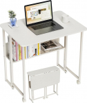 PTUWODS Small Folding Computer Desk with Shelf Home Office Desk (White)