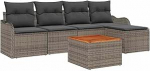 6-teiliges Garten-Sofa-Set mit Kissen Grau Poly Rattan Akazie, 2-Sitzer Garten-Sofa mit Stauraum & Kissen Grau Poly Rattan Gartenlounge Model3356109