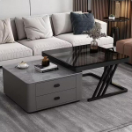 Ausziehbare Nisttische Set mit modernem Couchtisch & stilvollem Lederschrank f&uuml;r Wohnzimmer & Schlafzimmer - Platzsparendes Design, Elegante Wohnm&ouml;bel