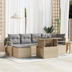 Rantry 7-teiliges Garten Sofa Set mit Kissen Beige Poly Rattan Gartenlounge Model3357593