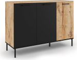 IDMarket - Oakland Sideboard 110 cm 3 ust puidust ja mustast t&ouml;&ouml;stusdisainist