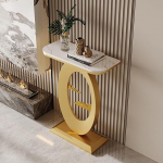 Schmaler Konsolentisch mit Stauraum - Stilvoller Eingangstisch f&uuml;r Wohnzimmer, Sofatisch f&uuml;r Flur mit geometrischem goldenem Metallgestell (39,4 Zoll / 100 cm)