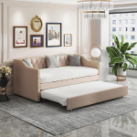 &Uuml;mberkorraldatav magamisdiivan voodi, Nail Head Trim ja Button Tufted Velvet kangas, kaasaegne Velvet Futon Diivan Trundle Bed (Beige)