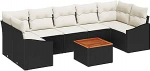 8-teiliges Garten-Sofa-Set mit Kissen Schwarz Poly-Rattan Akazie Gartenlounge Model3347796