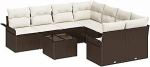 9-teiliges Garten Sofa Set mit Kissen Braun Poly Rattan, 2-Sitzer Garten Sofa mit Stauraum & Kissen Braun Poly Rattan Gartenlounge Model3353967