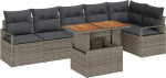 7-teiliges Garten Sofaset mit Kissen Grau Poly Rattan Akazie, 2-Sitzer Gartensofa mit Kissen Grau Poly Rattan Gartenlounge Model3349719