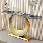 Konsolentisch, 39,37 Zoll moderner Sofatisch, Flurtisch aus Marmor, Couchtisch, schmaler Sofatisch mit Metallrahmen, f&uuml;r Eingangsbereich, Wohnzimmer (Farbe: Gold 4)