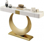 Kaasaegne marmorist konsoollaud metallraamiga, luksuslik sissep&auml;&auml;sulaud 2 sahtliga, stiilne elutoa koridorim&ouml;&ouml;bel, 120cm/47.2", kuldne viimistlus