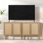 Skokliz Kitchen Cabinet, Sideboard with 2 Doors Rattan Inserts, Buffet Cabinet, Storage Cabinet, Furniture, 80 x 35 x 79 cm for Kitchen, Dining Room, Living Room, Natural