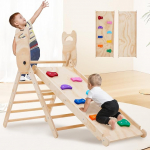 NUKied Climbing Triangle with Slide, kokkupandav puidust ronimisraam, Indoor Set, v&auml;ikelapse puidust ronimisnurk koos liuguriga, Baby Climbing Frame, Climbing Triangle with Slide for Children Aged