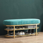 Modern Shoe Bench with 2-Tier Gold Shoe Rack - High Quality Comfortable Velvet Bench for Entryway, Hallway, Porch, Shoe Storage