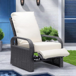 ART TO REAL Outdoor Recliner Chair Handwoven PE Wicker Height Adjustable Garden Chair with Footrest and Backrest, All-Weather Aluminium Frame (Grey Wicker + Beige Colour)