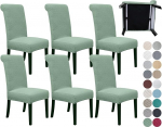 SPRINGRICO 6 Pack Dining Room Chair Covers with Seat Belt, Stretch Parsons Chair Slipcover Washable Kitchen Dining Chair Cover Removable Seat Protector Set of 6, S3 Green