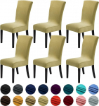 Howhic Velvet Chair Covers for Dining Room Set of 6 Pieces, Stretchy Dining Chair Covers, Washable Kitchen Chairs, Classy Decoration for Home and Banquet (Champagne, 6 Pieces)