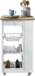 Phoenix Nizza Serving Trolley with 1 Drawer, 1 Metal Basket, 1 Shelf and 1 Bottle Holder, Bamboo Worktop, Plastic Wheels, Painted White, White