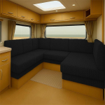 Elastischer Wohnwagen-Sitzkissenbezug f&uuml;r Wohnmobil-Bank, Wohnmobil, Sofa, Jacquard-Schonbezug mit Riemen, waschbar, rutschfeste Pads, Schutz f&uuml;r Wohnmobile, Sitzgelegenheiten (Schwarz, B 50-65 x L 50)