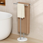 KES BTH237B-2 Standing Towel Holder, 95 cm Height, Double Towel Rail, Freestanding, Bath Towel Holder, Stainless Steel, 18/8 Towel Holder, Stand with Marble Base, Sturdy, Brushed,