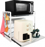 2-astmeline mikrolaineahjuriiul - reguleeritava k&otilde;rgusega ja pikendatav k&ouml;&ouml;giriiul sahtliga - s&uuml;sinikterasest - sisaldab konksusid ja tugevdavaid iminapakke - lihtne kokkupanek (valge)