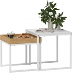 HOMCOM kohvilaud, 2 tk, nelinurkne k&uuml;ljelaud eemaldatava kandikuga, terasraamiga, elutoa laud, kohvilaud, diivanilaud elutuppa, magamistuppa, valge + tammepuu