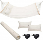 Bakaji Garden Hammock Double Bed 2 istekohaga 232 x 148 cm Clear Wooden Bars Cotton Cover koos 2 padja ja rihmadega (Beež)