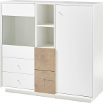 Robas Lund elutoa kapp Highboard valge matt elutoa kapp tammep&auml;rja efektiga B x K x S 122 x 113 x 40 cm