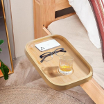 Nachttischablage f&uuml;r Bett, H&auml;ngeorganizer, Nachttisch, Caddy, Bettregal, Clip-On-Nachttisch, Nachttisch, Tablett aus Holz (Holzfarbe)