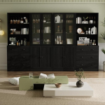 VOWNER 5-tasandiline raamaturiiul klaasustega, 180 cm vitriinkapp, k&ouml;&ouml;gikapp, k&otilde;rge kapp, buffetkapp k&ouml;&ouml;ki, elutuppa, s&ouml;&ouml;gituppa, 4 tk (must)