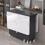 BAYTEWJX Folding Kitchen Table Foldable Multi-Purpose Drop Leaf Extension Space Saving Folding Dining Table for Kitchen Dining Room Living Room (White + Black)