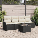Rantry 5-teiliges Garten Sofa Set mit Kissen Schwarz Poly Rattan, 2-Sitzer Garten Sofa mit Stauraum & Kissen Schwarz Poly Rattan Gartenlounge Model3354236