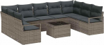9-teiliges Garten Sofa Set mit Kissen in Schwarz Poly Rattan, 2-Sitzer Garten Sofa mit Kissen in Grau Poly Rattan Gartenlounge Model3346549