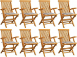 vidaXL 8 x Teak tahke aiatool halli kontroll mustriga padjad k&auml;etoed kokkupandavad puidust toolid kokkupandavad toolid aiatoolid aiatoolid patio r&otilde;du aiam&ouml;&ouml;bel
