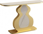 Generisch Moderner Konsolentisch in Marmoroptik, schmaler Beistelltisch f&uuml;r den Eingangsbereich mit einzigartigem Fu&szlig;, stilvoller Akzenttisch f&uuml;r das Wohnzimmer, goldfarben (150 cm/59 Zoll)