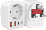 2 reisiadapteri UK adapter Inglismaa Saksamaa pistik, 5-in-1 pistikupesa adapter Inglismaa 1AC, 2USB-C, 2USB-A (3.4A), reisiadapter t&uuml;&uuml;p G, UK adapter ELi Inglismaale/Iirimaale/Londonisse/Maldiividele