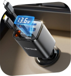 Lamicall 4-in-1 sigaretis&uuml;&uuml;taja USB C autolaadija - [50% v&auml;ike] [pinge n&auml;idik] 69W USB adapteri auto kiirlaadija koos sisset&otilde;mmatava C-t&uuml;&uuml;pi kaabliga, 24/12V autolaadija iPhone'ile/Samsungile