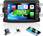 CAMECHO 2+64G 7-tolline ASP autoraadio Renault Dacia Duster Sandero Dokker Loganile koos tahavaatekaameraga, Android 13 traadita Carplay Bluetooth raadio Androidiga auto GPS FM/RDS WiFi Mirror Link +