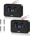 2 tk 72 W USB-laadimispesa, 12 V autolaadija koos voltmeetriga, Dual QC3.0 USB & PD3.0 Type C mobiiltelefoni kiirlaadija, veekindel koos l&uuml;litiga 12 V/24 V haagissuvilasse, autosse, mootorratta, veoautosse.