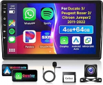 4G 64G VECHTEL 9-tolline Bluetooth autoraadio Ducato 3/Peugeot Boxer 2/Citroen Jumper2 2011-2022 Carplay Android auto, DSP EQ, 1280 x 720, WiFi GPS, Mirror Link, RDS/FM raadio 2 DIN koos AHD tagurdamisega