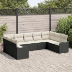 Rantry 9-teiliges Garten Sofa Set mit Kissen schwarzes Poly Rattan, 2-Sitzer Garten Sofa mit Stauraum & Kissen schwarzes Poly Rattan Gartenlounge Model3354526